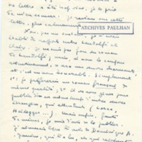 Lettre de Marcel Arland à Jean Paulhan, 1954