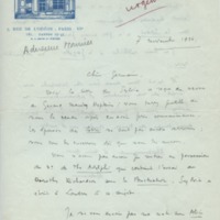 Lettre d'Adrienne Monnier à Jean Paulhan, 1934-11-07