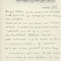 Lettre de Jacques Brenner à Jean Paulhan, 1951