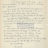 Lettre de Marcel Arland à Jean Paulhan, 1951
