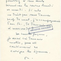 Lettre de Marcel Arland à Jean Paulhan, 1953