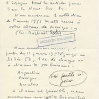 Lettre de Marcel Arland à Jean Paulhan, 1957