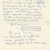 Lettre de Marcel Arland à Jean Paulhan, 1956