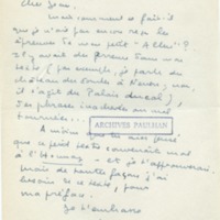 Lettre de Marcel Arland à Jean Paulhan, 1957