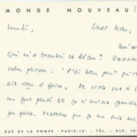 Lettre de Georges Lambrichs à Jean Paulhan, 1955