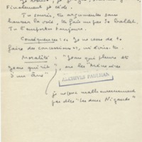 Lettre de Marcel Arland à Jean Paulhan, 1954