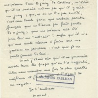 Lettre de Marcel Arland à Jean Paulhan, 1951
