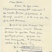 Lettre de Marcel Arland à Jean Paulhan, 1952