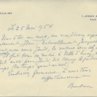 Lettre de Barbara Church à Jean Paulhan (25 mai 1954)