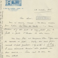Lettre d'Adrienne Monnier à Jean Paulhan, 1926-10-23