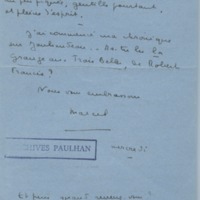 Lettre de Marcel Arland à Jean Paulhan, 1933