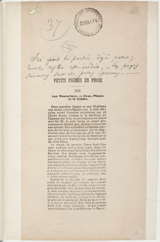 Petits poèmes en prose [épreuve corrigée], début octobre 1862