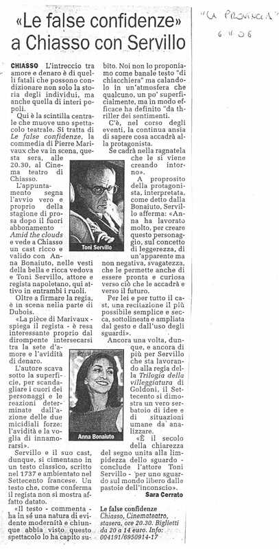 1998 : Le false confidenze (Toni Servillo), Revue de presse (Reprise 2005-2007)