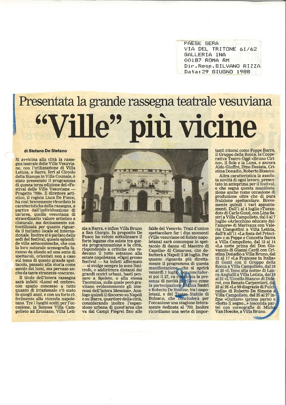 1988 : Arlecchino educato dall’amore (Marco Bernardi) revue de presse