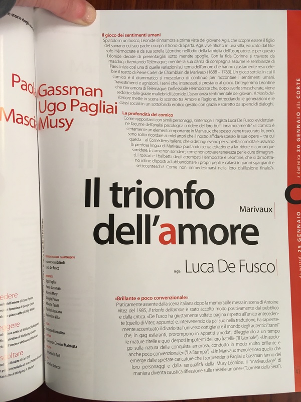 2003 : Il trionfo dell’amore, Programme (tournée)