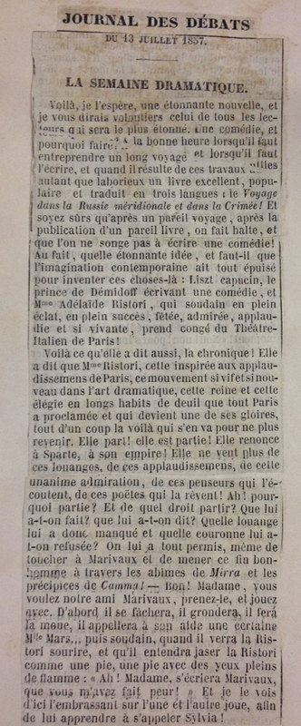 1857 : Le false confidenze, Revue de presse