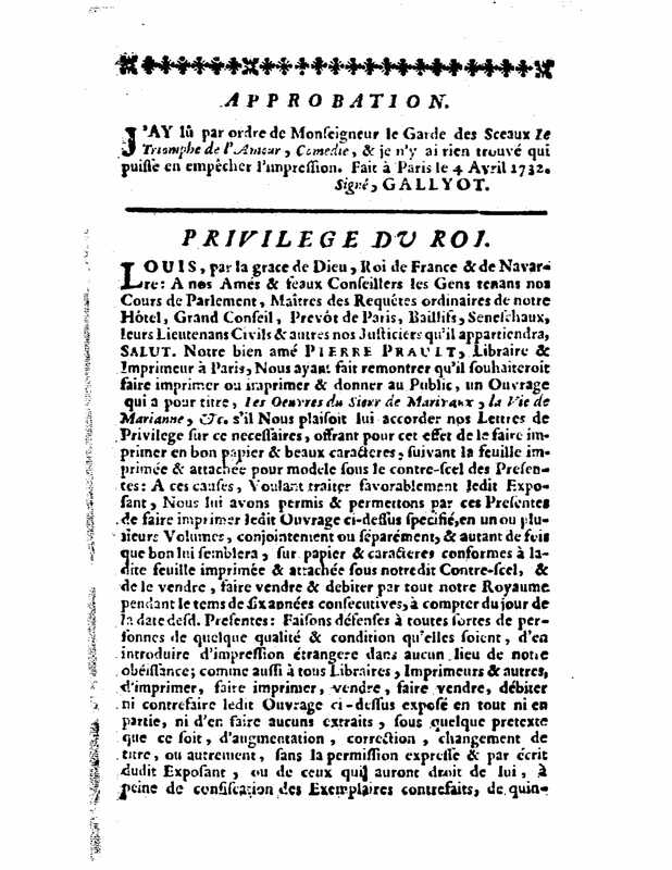 1732 : Le triomphe de l’amour
