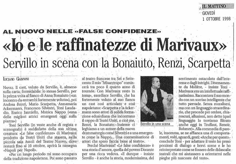 1998 : Le false confidenze (Toni Servillo), Revue de presse