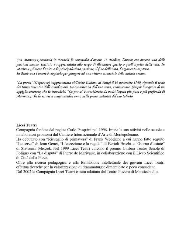 2003 : La prova, Programme