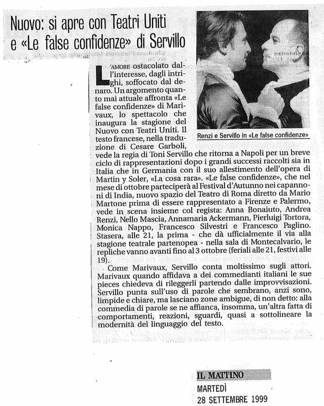 1998 : Le false confidenze (Toni Servillo), Revue de presse