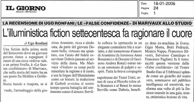 1998 : Le false confidenze (Toni Servillo), Revue de presse (Reprise 2005-2007)