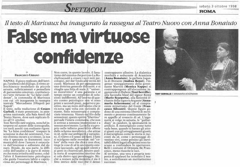 1998 : Le false confidenze (Toni Servillo), Revue de presse