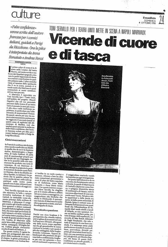 1998 : Le false confidenze (Toni Servillo), Revue de presse