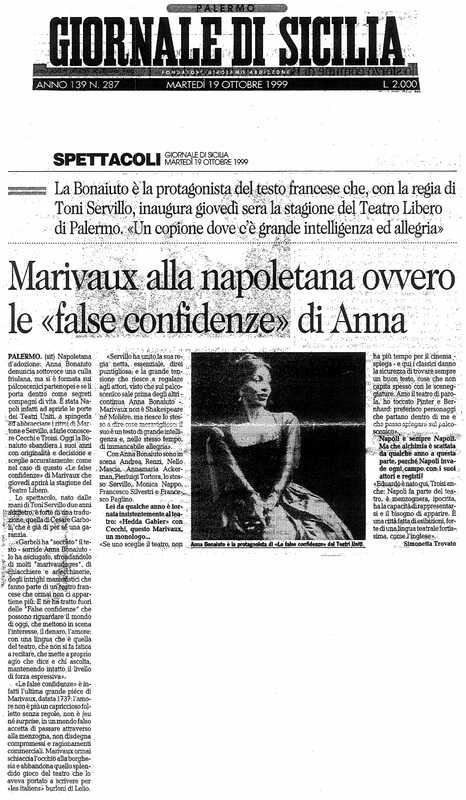 1998 : Le false confidenze (Toni Servillo), Revue de presse