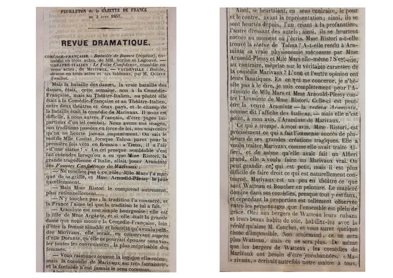 1857 : Le false confidenze, Revue de presse