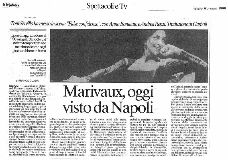 1998 : Le false confidenze (Toni Servillo), Revue de presse