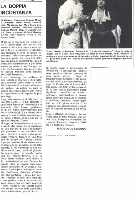 1976 : La doppia incostanza, Revue de presse