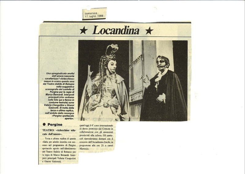 1988 : Arlecchino educato dall’amore (Marco Bernardi) revue de presse (reprises)