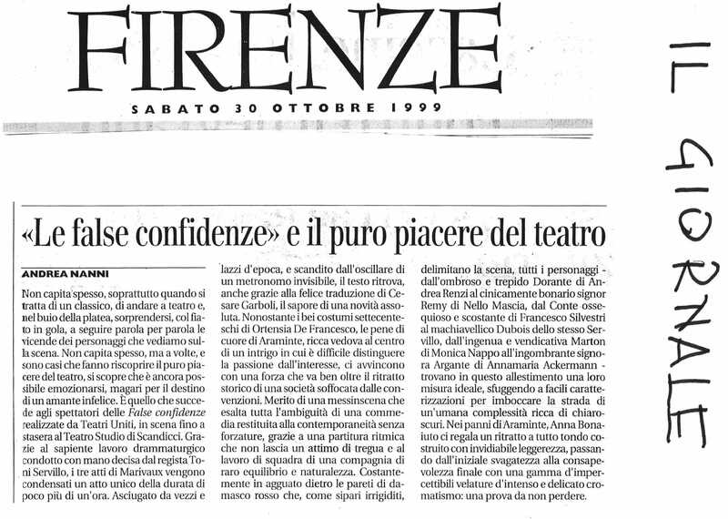 1998 : Le false confidenze (Toni Servillo), Revue de presse
