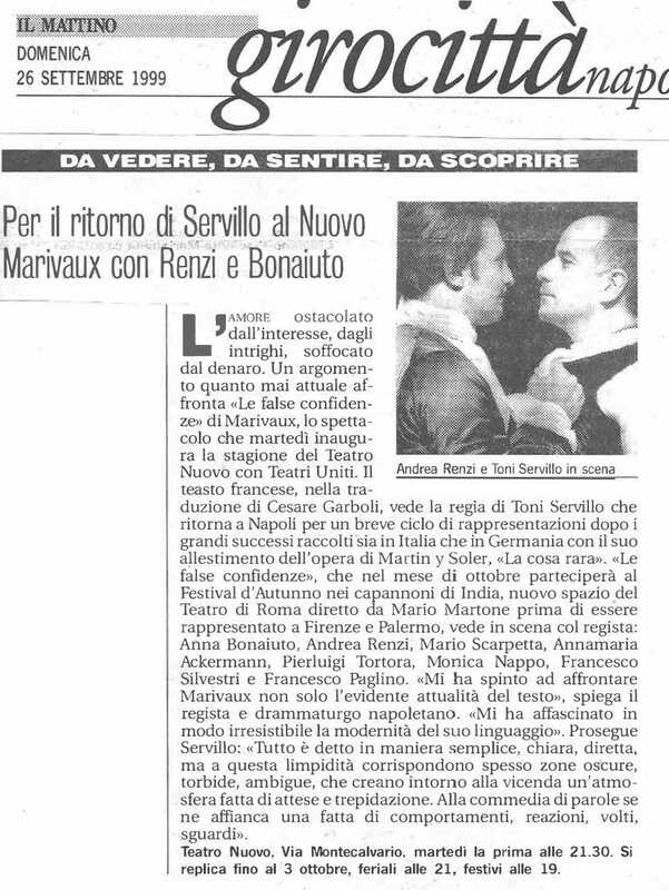 1998 : Le false confidenze (Toni Servillo), Revue de presse