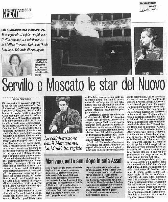 1998 : Le false confidenze (Toni Servillo), Revue de presse (Reprise 2005-2007)