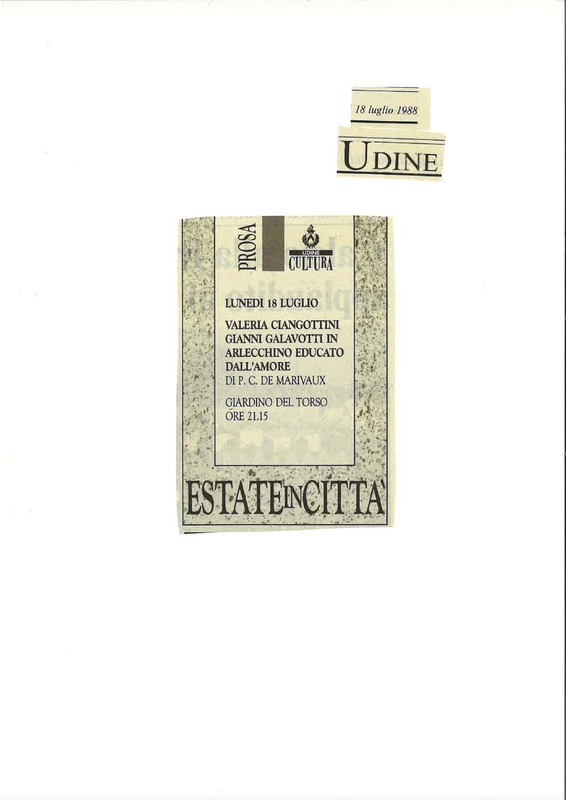 1988 : Arlecchino educato dall’amore (Marco Bernardi) revue de presse (reprises)