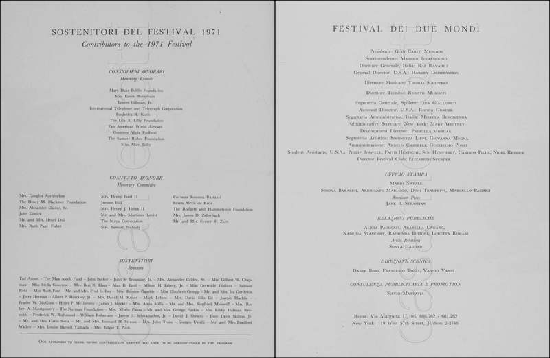 1971 : La finta serva ovvero il furbo punito, Programme du Festival de Spoleto