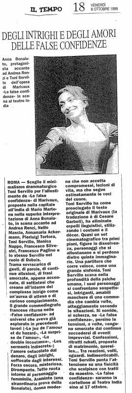 1998 : Le false confidenze (Toni Servillo), Revue de presse
