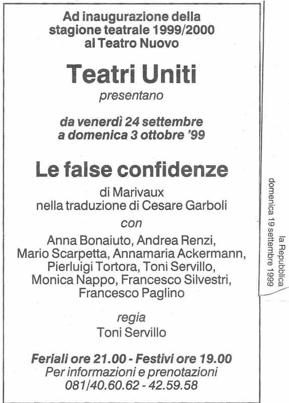 1998 : Le false confidenze (Toni Servillo), Revue de presse