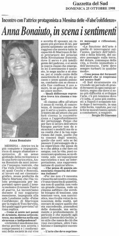1998 : Le false confidenze (Toni Servillo), Revue de presse