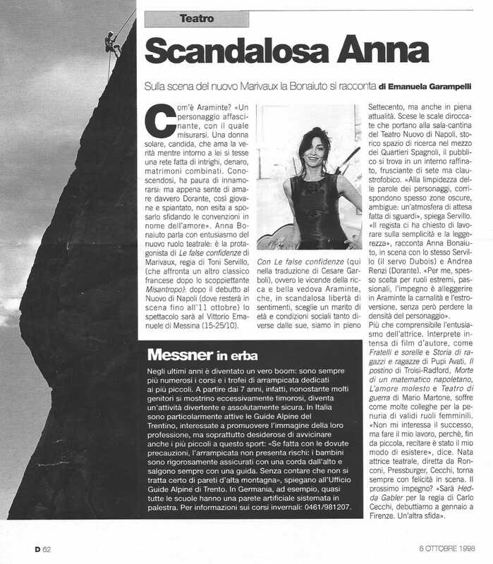 1998 : Le false confidenze (Toni Servillo), Revue de presse