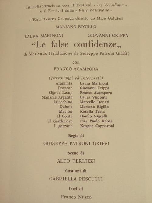 1989 : Le false confidenze (Programme)