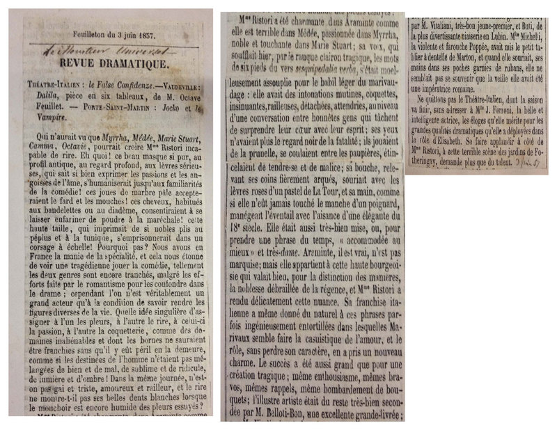 1857 : Le false confidenze, Revue de presse