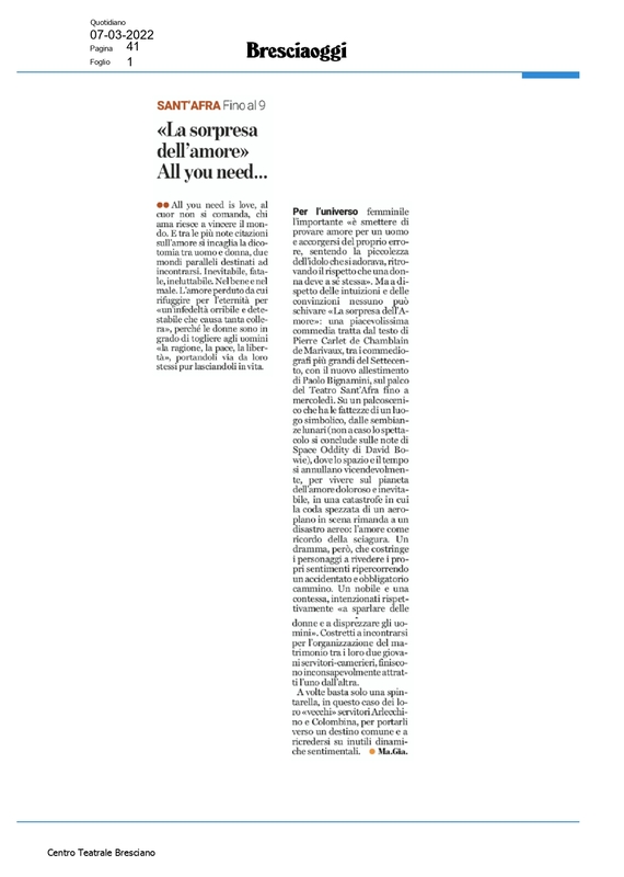 2020 : La sorpresa dell’amore (Paolo Bignamini) revue de presse (reprise 2022)