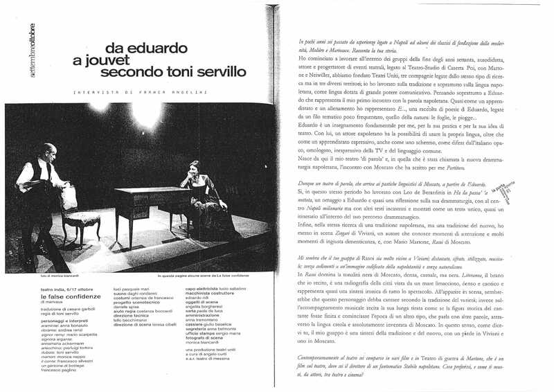1998 : Le false confidenze (Toni Servillo), Revue de presse