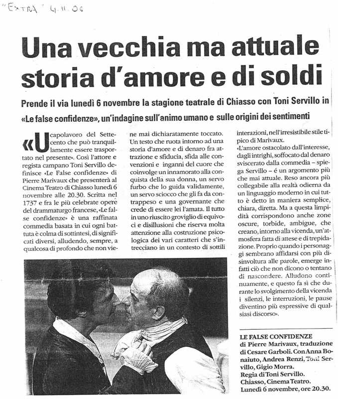 1998 : Le false confidenze (Toni Servillo), Revue de presse (Reprise 2005-2007)