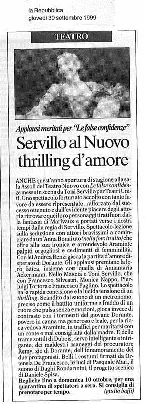 1998 : Le false confidenze (Toni Servillo), Revue de presse