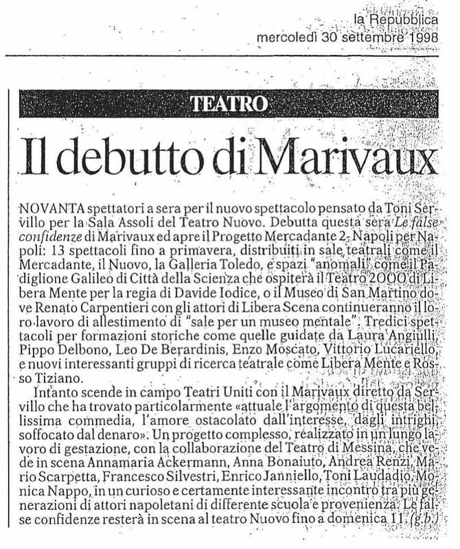 1998 : Le false confidenze (Toni Servillo), Revue de presse