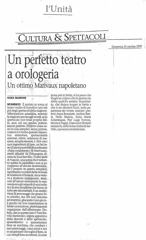 1998 : Le false confidenze (Toni Servillo), Revue de presse