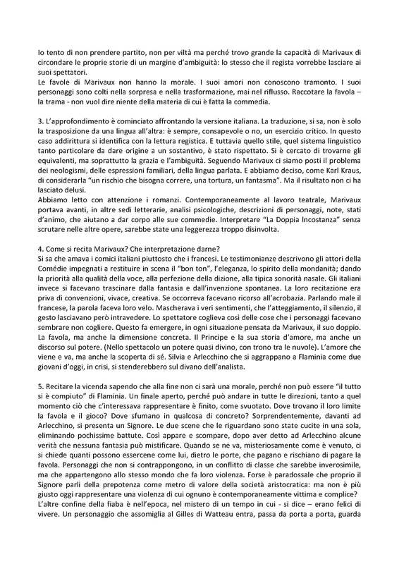1978 : La doppia incostanza (Andrée Ruth Shammah) notes de mise en scène